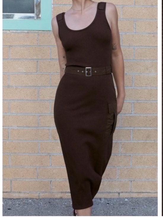 Zara Dresses & Skirts - NWT Zara Belted Midi Dress in Chocolate Brown
